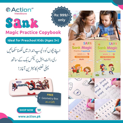 Sank Magic practice Copybook Set (Alphabet, Numbers, Math, Drawing), Early Learning for Kids