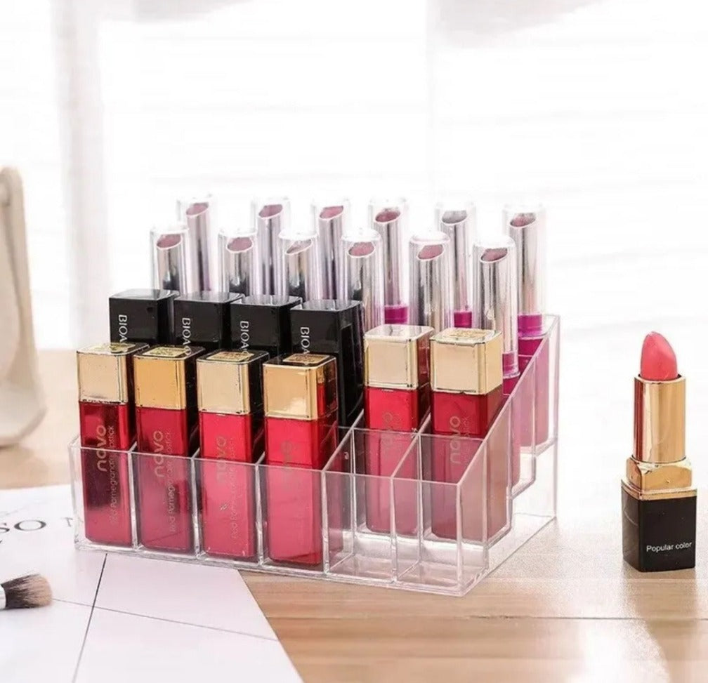 Acrylic Lipstick Organizer, 24 Slot Clear Vanity Storage