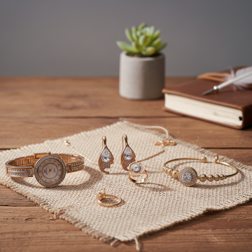Midnight Elegance Rose Gold Jewelry Set