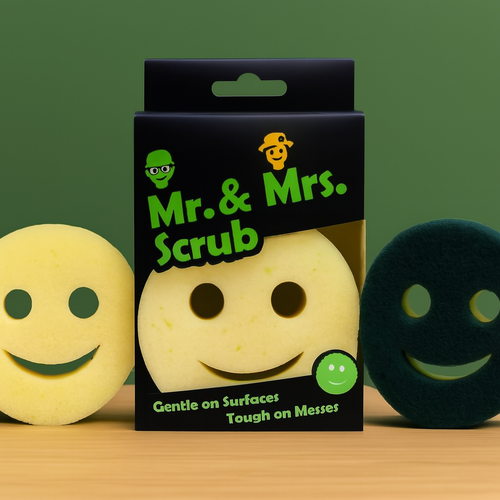 Mr and Mrs Scrub Smiley Sponge Set Non Scratch Cleaning