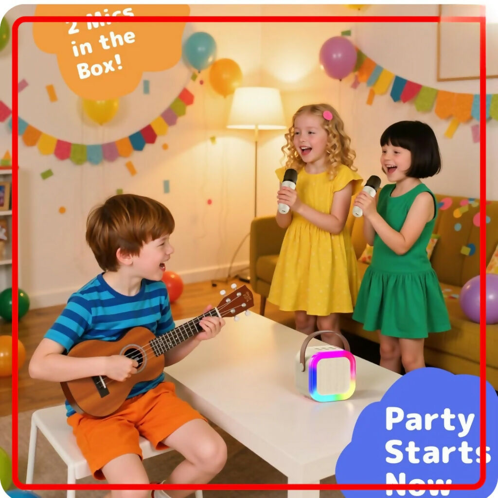 3-in-1 Karaoke Mic, Bluetooth Speaker, LED Lights, for Kids & Adults