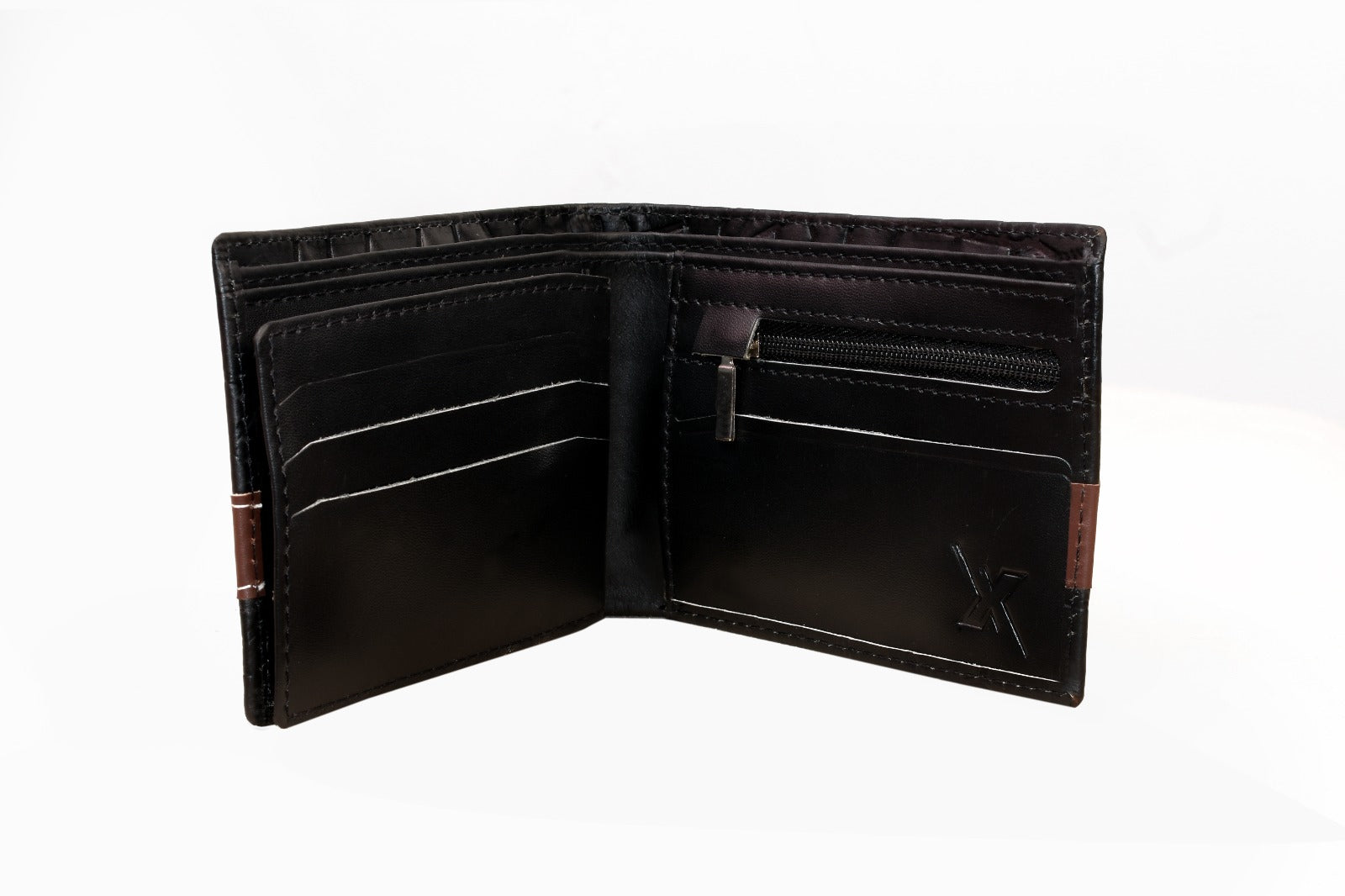 Men’s Croc Leather Wallet – Genuine Cow Leather Bifold (Black with Maroon Strip)