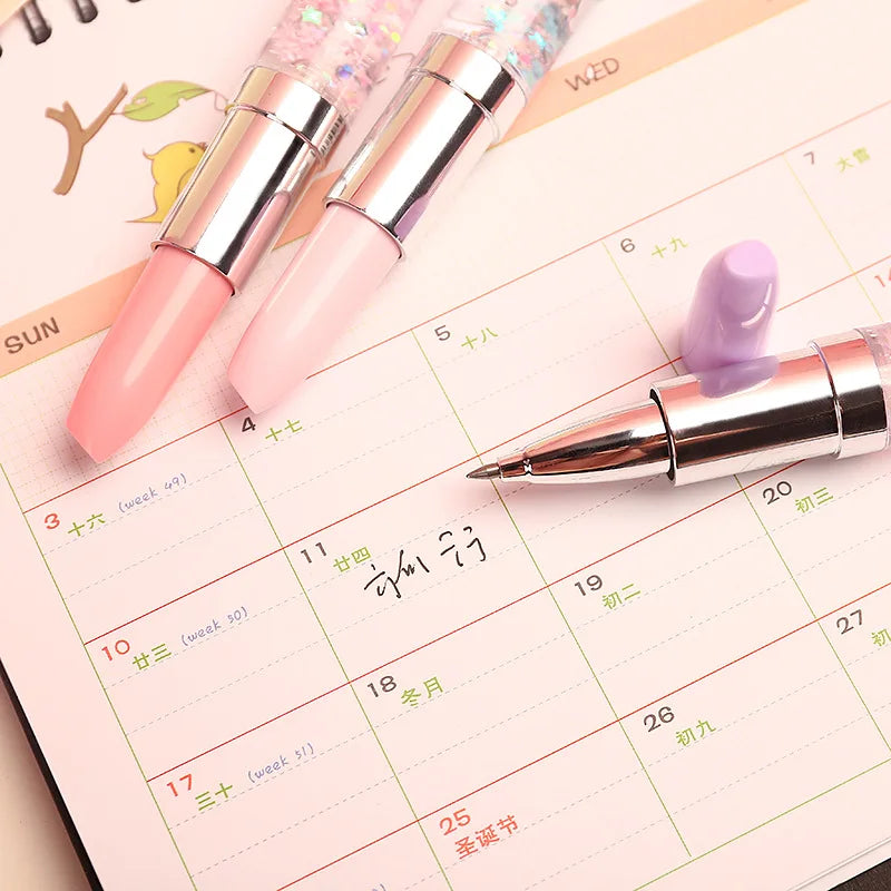 Lipstick Gel Pen Colorful Cute Black Ink for Women