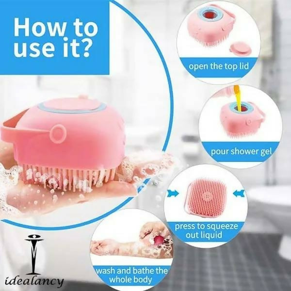 Silicone Bath Body Brush | Exfoliating scrub with soap Dispenser | ultra soft shower sponge & massager ( Random color )