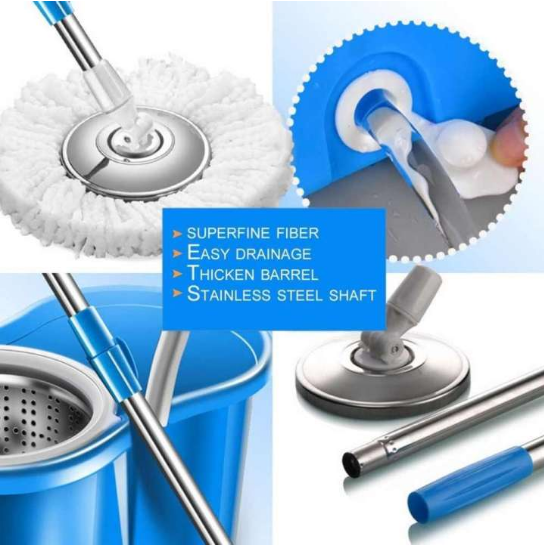 Hand Press Spin Mop Handle with Adjustable Pole and Microfiber Head