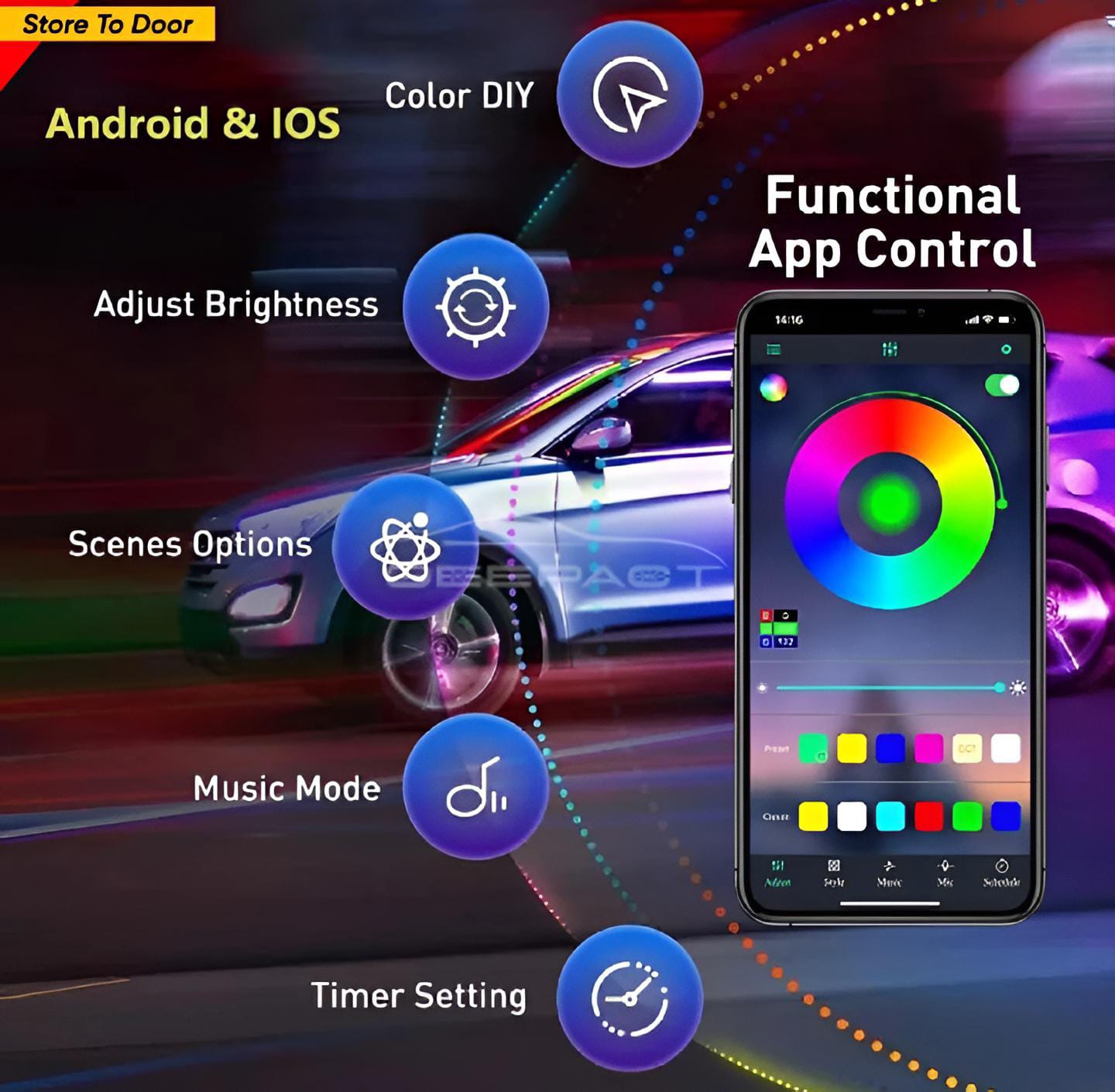 Bluetooth App Control Car LED Strip Lights Multicolor Interior Kit