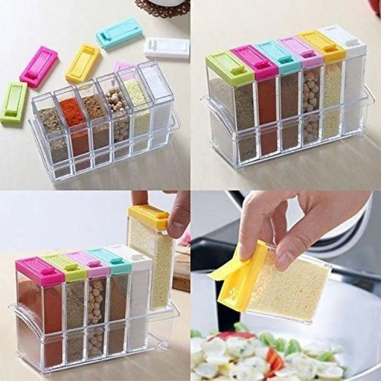 Spice Jars, Dispenser Masala Rack Easy Flow Storage Crystal Seasoning Box