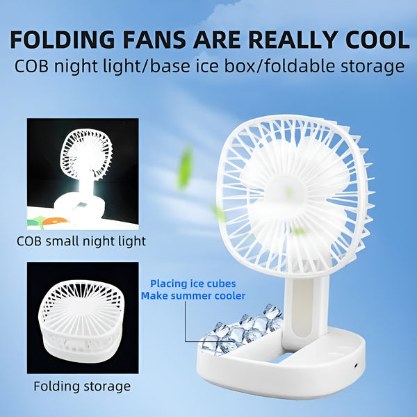 Fan, Mini USB Rechargeable, Desktop Foldable with Led Light