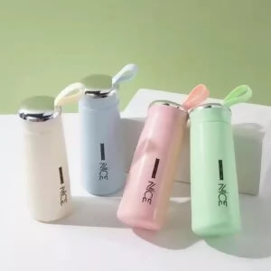 BPA Free Glass Water Bottle | 400ml Portable Tumbler | With Protective Plastic Shell | For School, Gym, Home & Office (Random colour)
