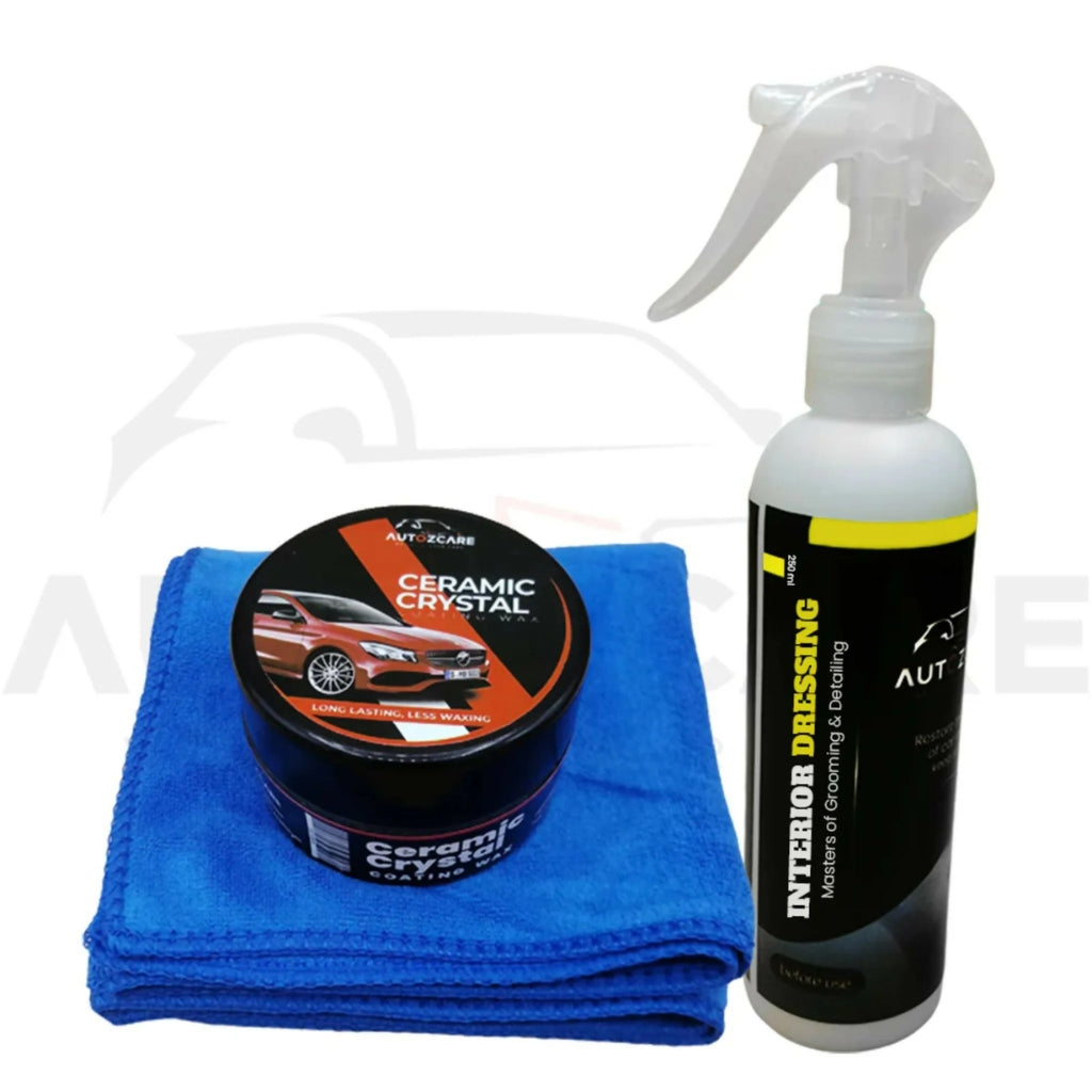 AutozCare Ceramic Wax & Interior Dressing with Towel, Durable Car Coating, Pack of 3