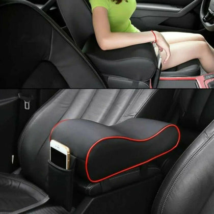 Memory Foam Car Armrest Cushion, Premium Leather, Storage & Cup Holder