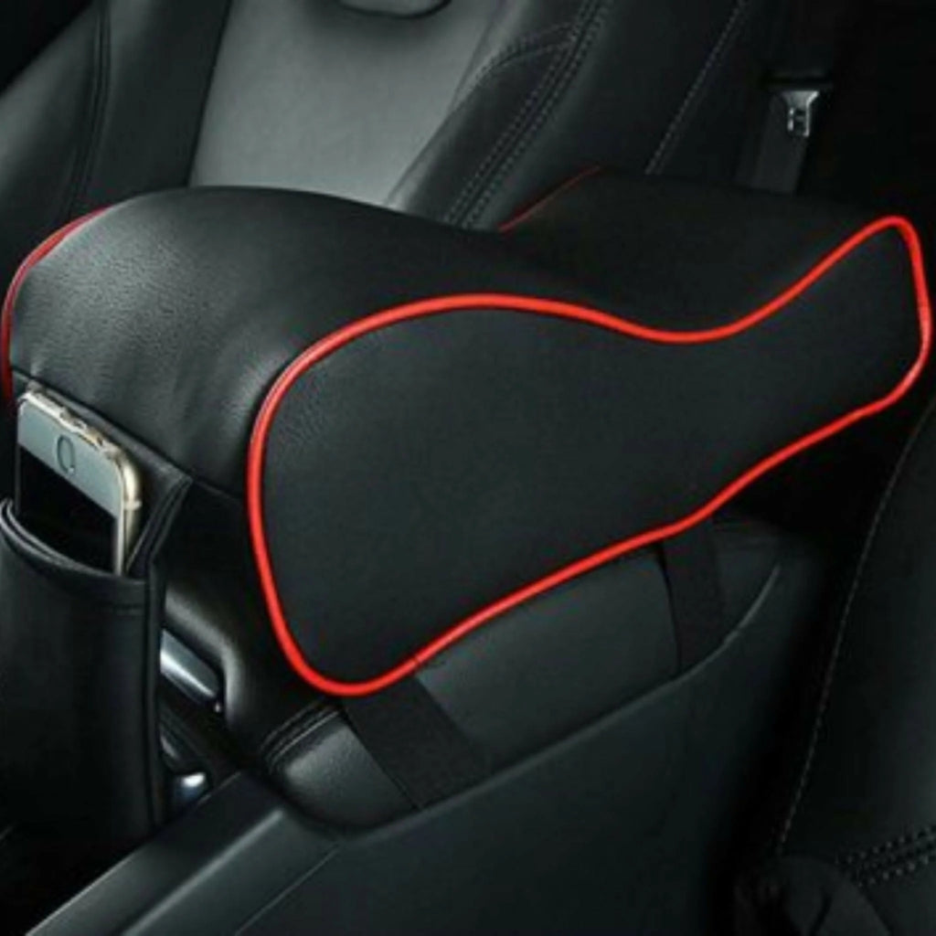 Memory Foam Car Armrest Cushion, Premium Leather, Storage & Cup Holder