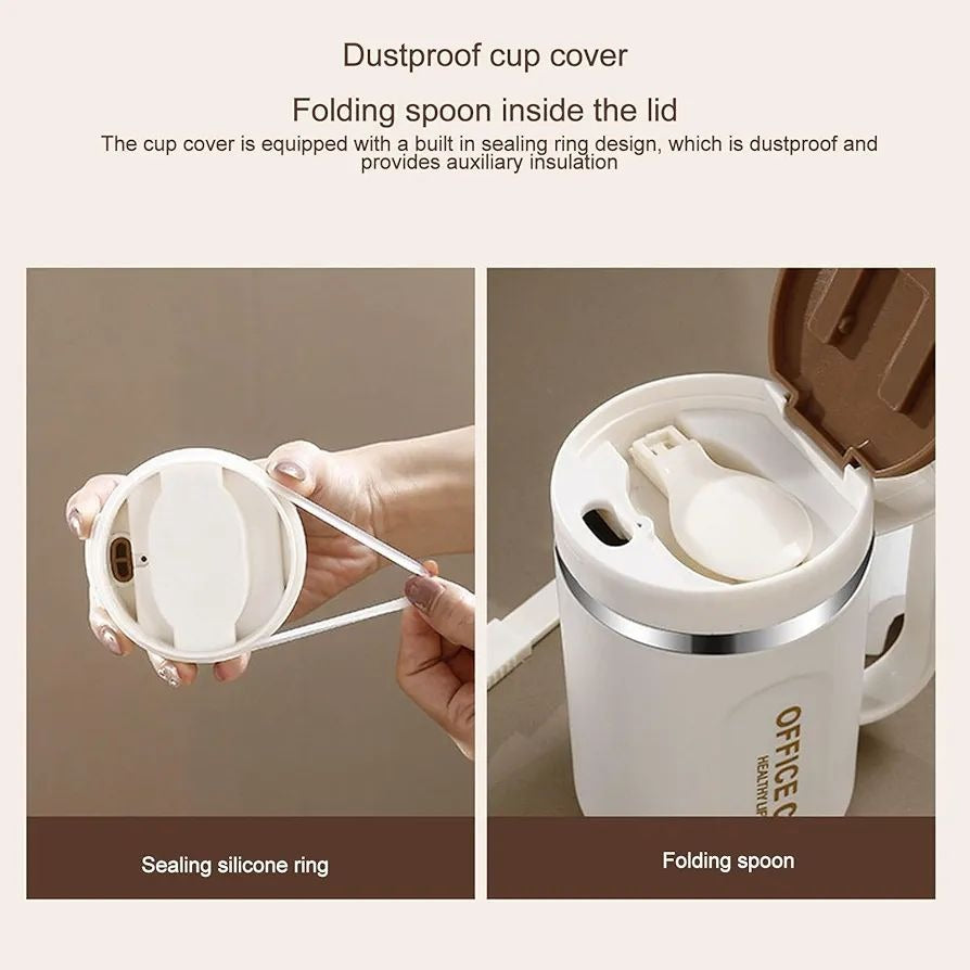 Stainless Steel Coffee Mug with Spoon – Insulated & Anti-Slip