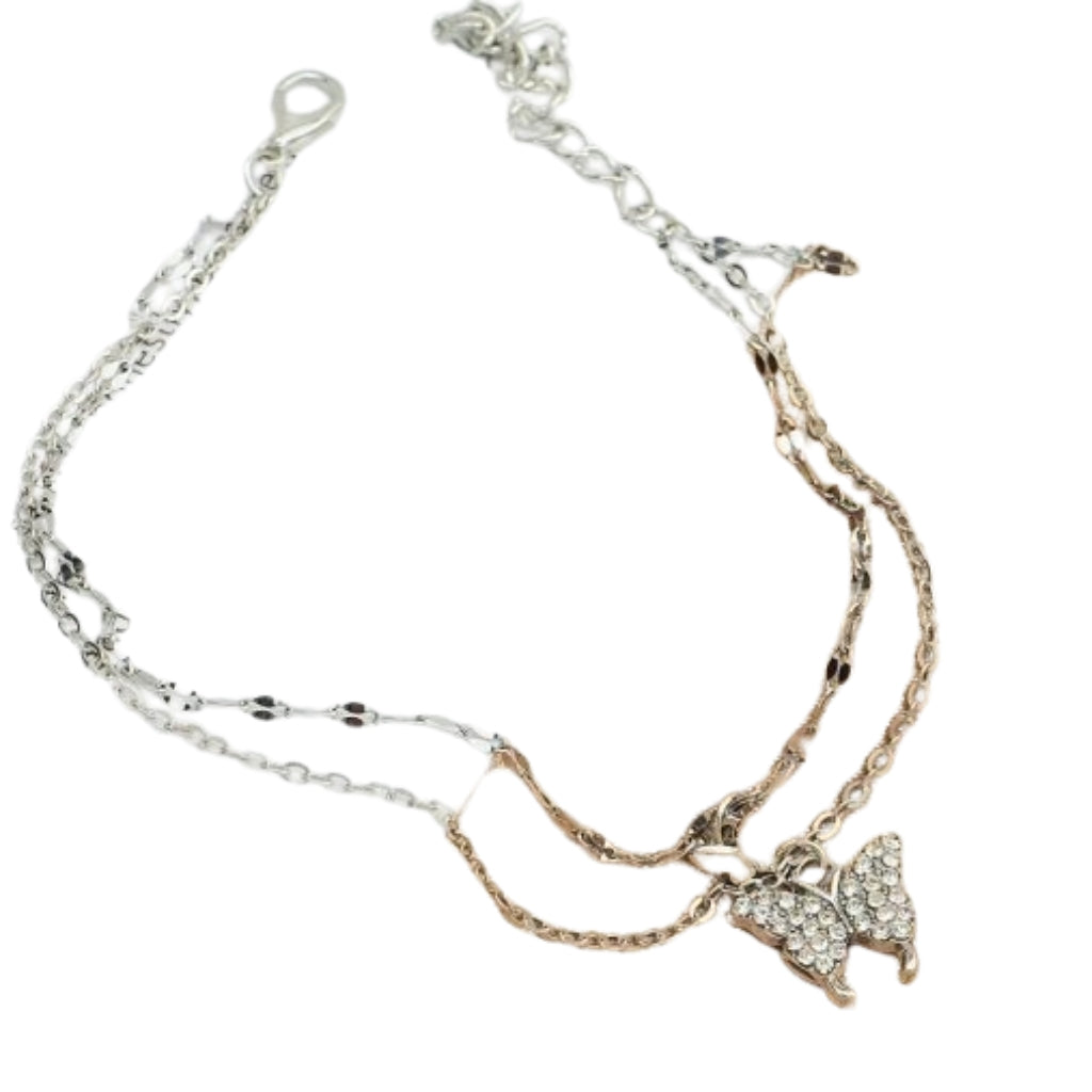 Gold-Plated & Silver Anklet Set, Adjustable Size, Pack of 2