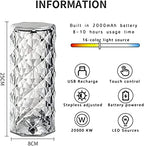 Touch Lamp, Rechargeable Crystal Diamond Table Lamp 16 Color LED