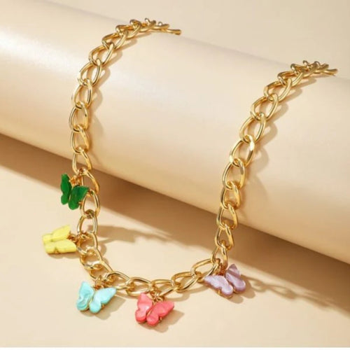 Butterfly Charm Chain Necklace, Trendy Multi-Color Design