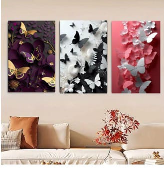 3 Piece Butterfly Wall Art Frame Set 8x11 Inches