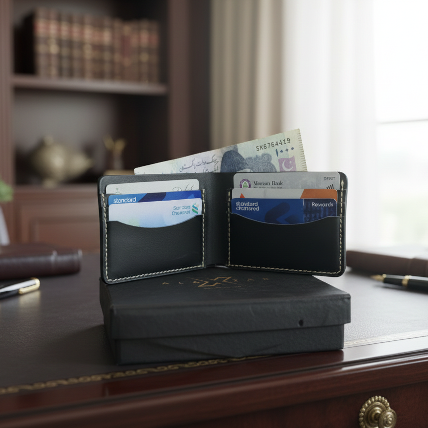 Men’s Rugged Leather Wallet – Premium Cow Leather (Black)