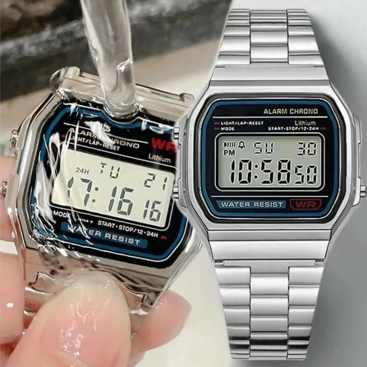 Digital Retro Watch, Stainless Steel Bracelet, for Unisex