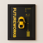 Metal 3D Yellow Sports Car Wall Frame For Modern Interior Decoration 8x12 Inch