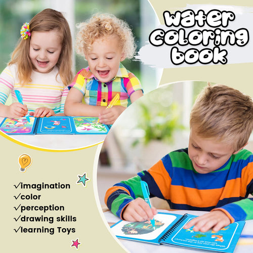 Magic Water Drawing Book, Reusable Coloring Book with Water Pen, Perfect for Kids