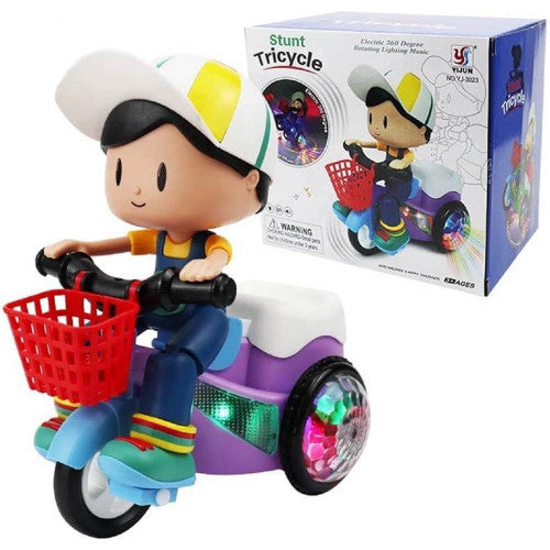 Musical Stunt Tricycle Toy Bike, 360° Rotation & Flashing Lights