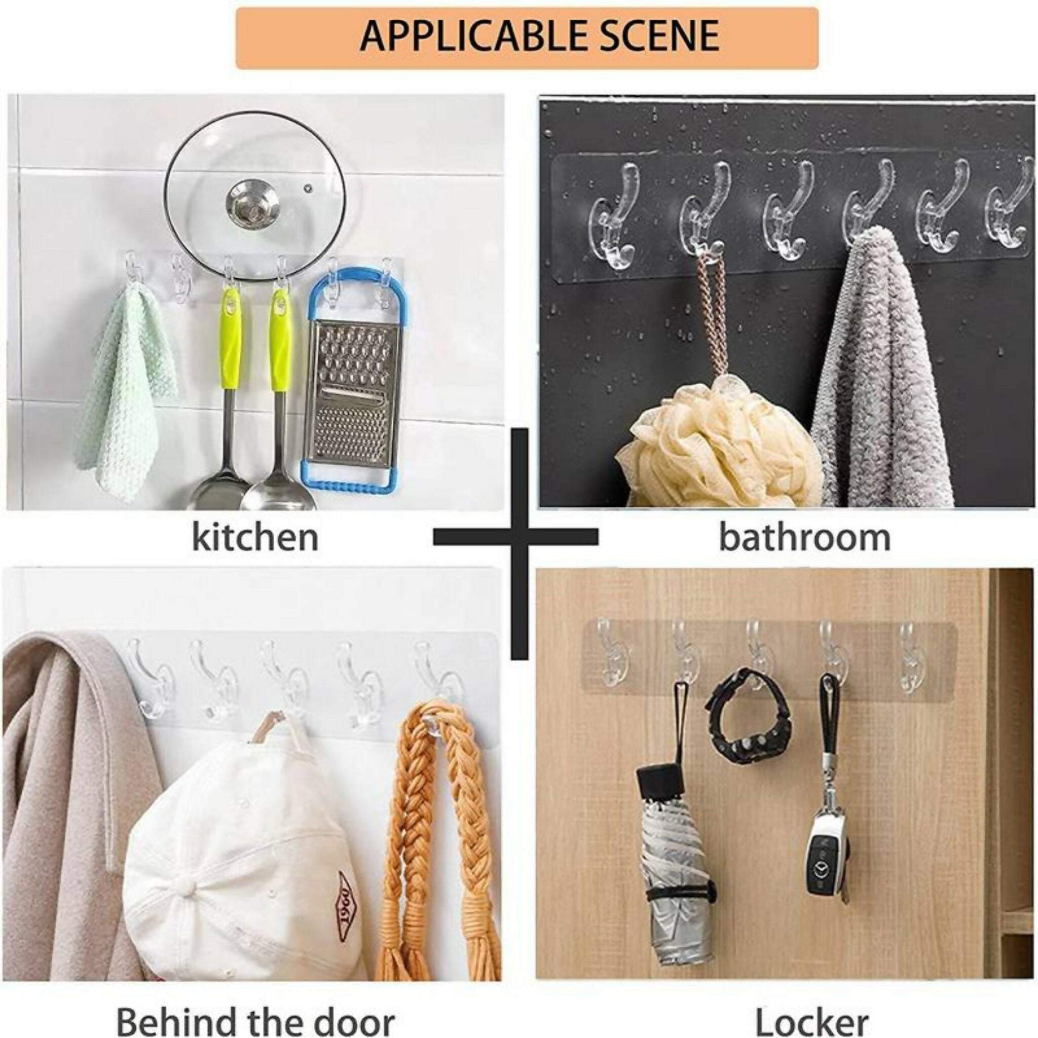 Heavy Duty Transparent Sticky Hooks Strip | Waterproof Self-Adhesive Wall Hooks