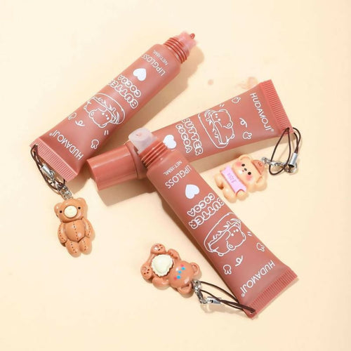 Huda Moji Cute Teddy Style Cocoa Butter High Pigmented Lip Gloss Set – Nude Shades (Pack of 2)