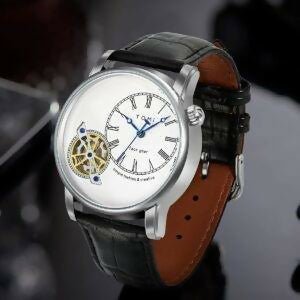 Men’s Watch Analog Leather Wrist Watch – Elegant Quartz Watch with Double Strap & 3ATM Waterproof ( Random Color )
