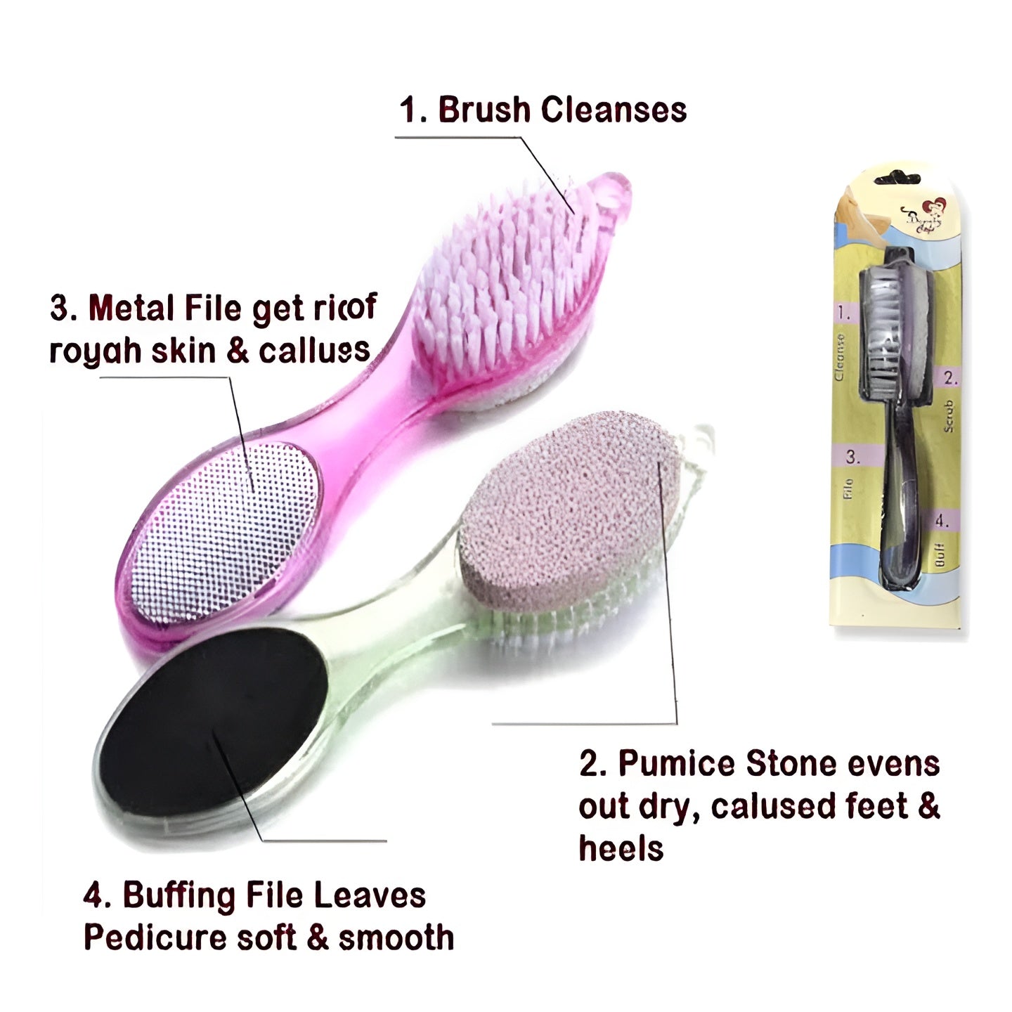 Foot Scrubber, 4 in 1  Pedicure Brush, Cleanse Scrub File Buff