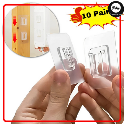 10 Pairs Heavy Duty Double-Sided Adhesive Wall Hooks Hanger