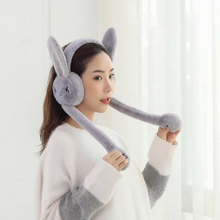 Cute Jumping Rabbit Earmuffs Hat with Moving Ears – Plush Airbag Toy Cap for Kids (Random Color)
