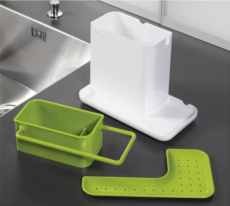 Kitchen Soap Dispenser with Sponge Holder Self Draining Sink Caddy