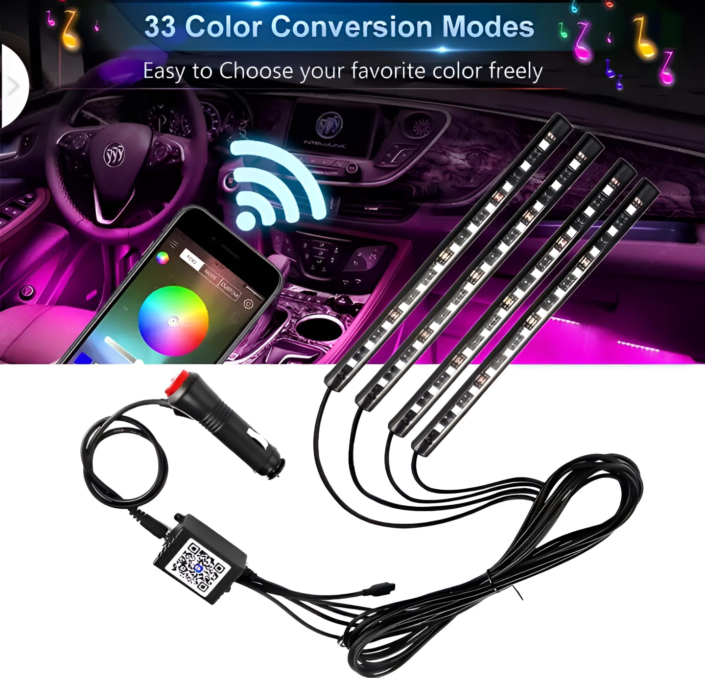 Bluetooth App Control Car LED Strip Lights Multicolor Interior Kit