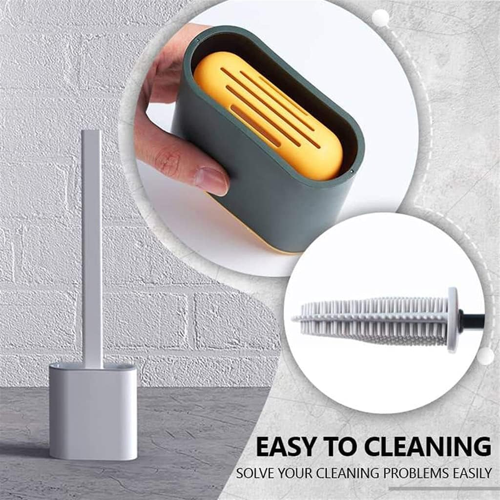 Cleaning Brush, Silicone Toilet Brush with Quick Dry Holder for Bathroom