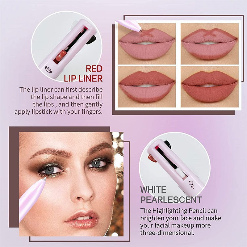 4 in 1 Waterproof Makeup Pen Eyebrow Pencil Long Lasting Easy Lip Color Liner Highlight Lying Silkworm Eyeliner Pen Makeup Tools (Random Color)
