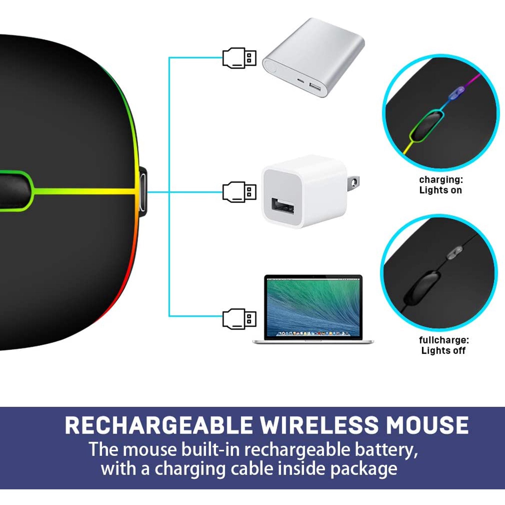 Mouse, HP W10 Wireless RGB Bluetooth, Wireless, Rechargeable & Slim