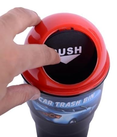 Dust Bin with Push Lid, Portable Auto Trash Can for Car Interior