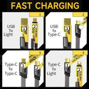 4-in-1 Multi USB Charging Cable – For IPhone and Type C | Fast PD Charger Cord for iPhone, iPad, Samsung, MacBook