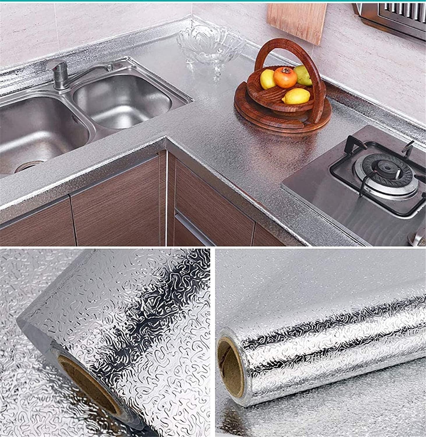 Silver Foil Kitchen Waterproof & Oil Proof Sticker, Aluminum Foil Self-Adhesive Sheet