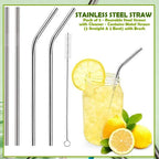 Straw, Reusable Stainless Steel with Cleaning Brush