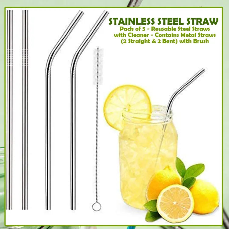 Straw, Reusable Stainless Steel with Cleaning Brush