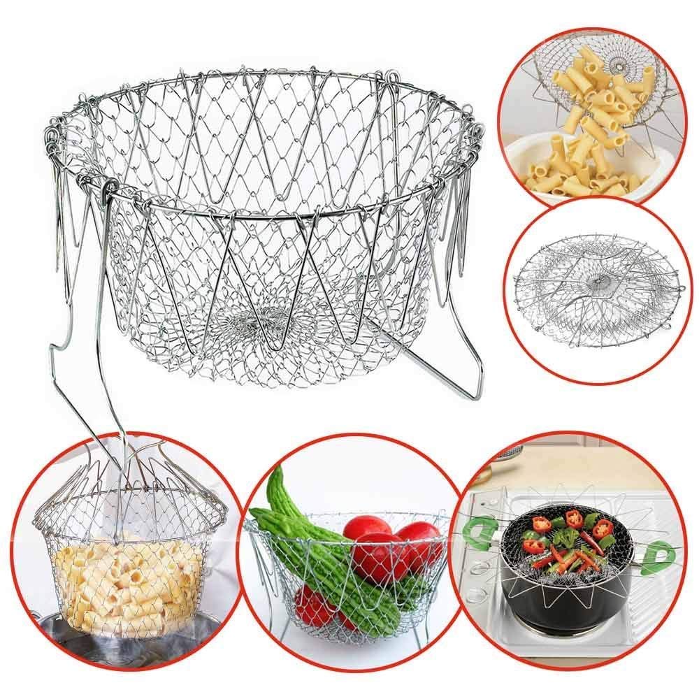 Cooking Chef Basket, Stainless Steel Foldable, Multi Functional Tool