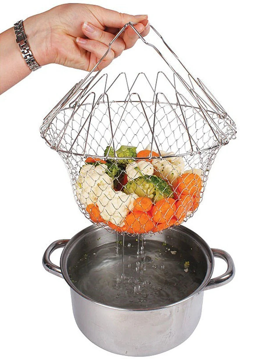 Cooking Chef Basket, Stainless Steel Foldable, Multi Functional Tool