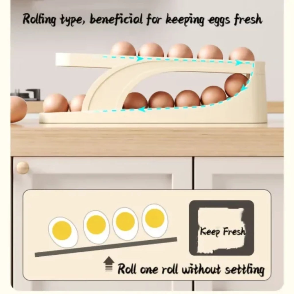 Rolling Egg Dispenser Tray, Space-Saving, 2-Tier Egg Storage Rack, for Refrigerator