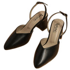 Pointed Court Shoes, Black Mid Chunky & Elegant Style, for Women