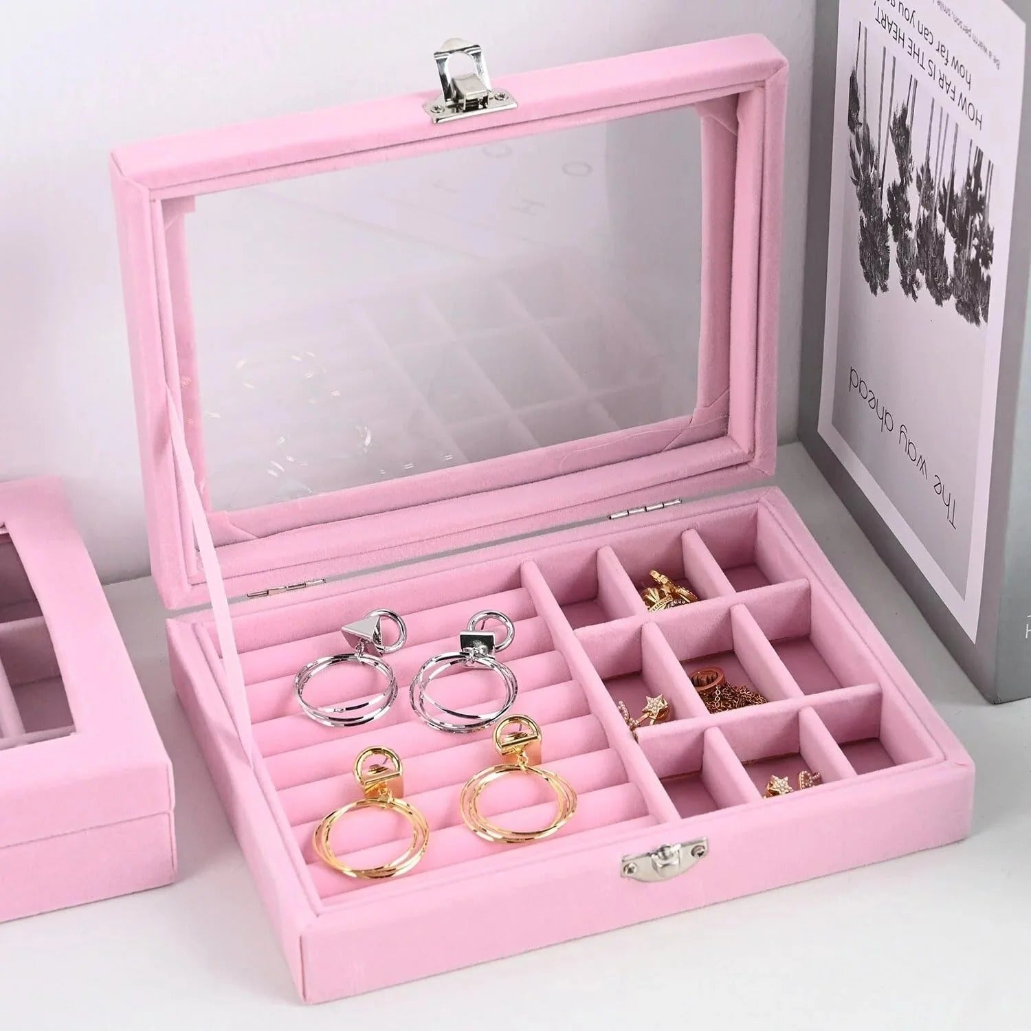 Jewelry Storage Organizer Box with Lock – Velvet Interior Case