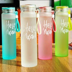 Hello Master 480ml Frosted Glass Water Bottle – Transparent Leak-Proof Portable Drinkware with Carrying Strap (Random Color)