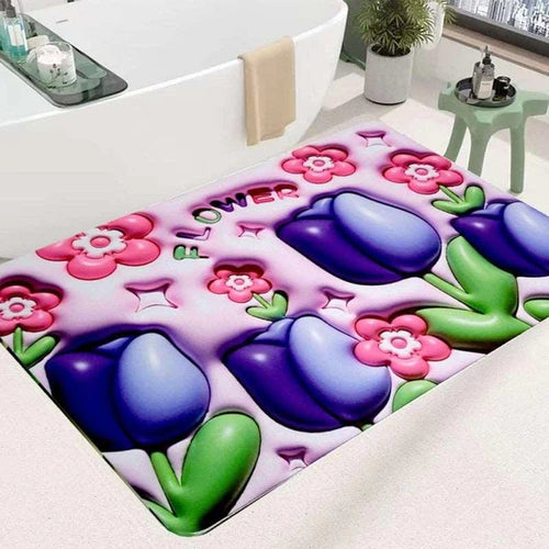 3D Printed Flower Design Soft Floor Mat Anti Slip Water Absorbent Rug