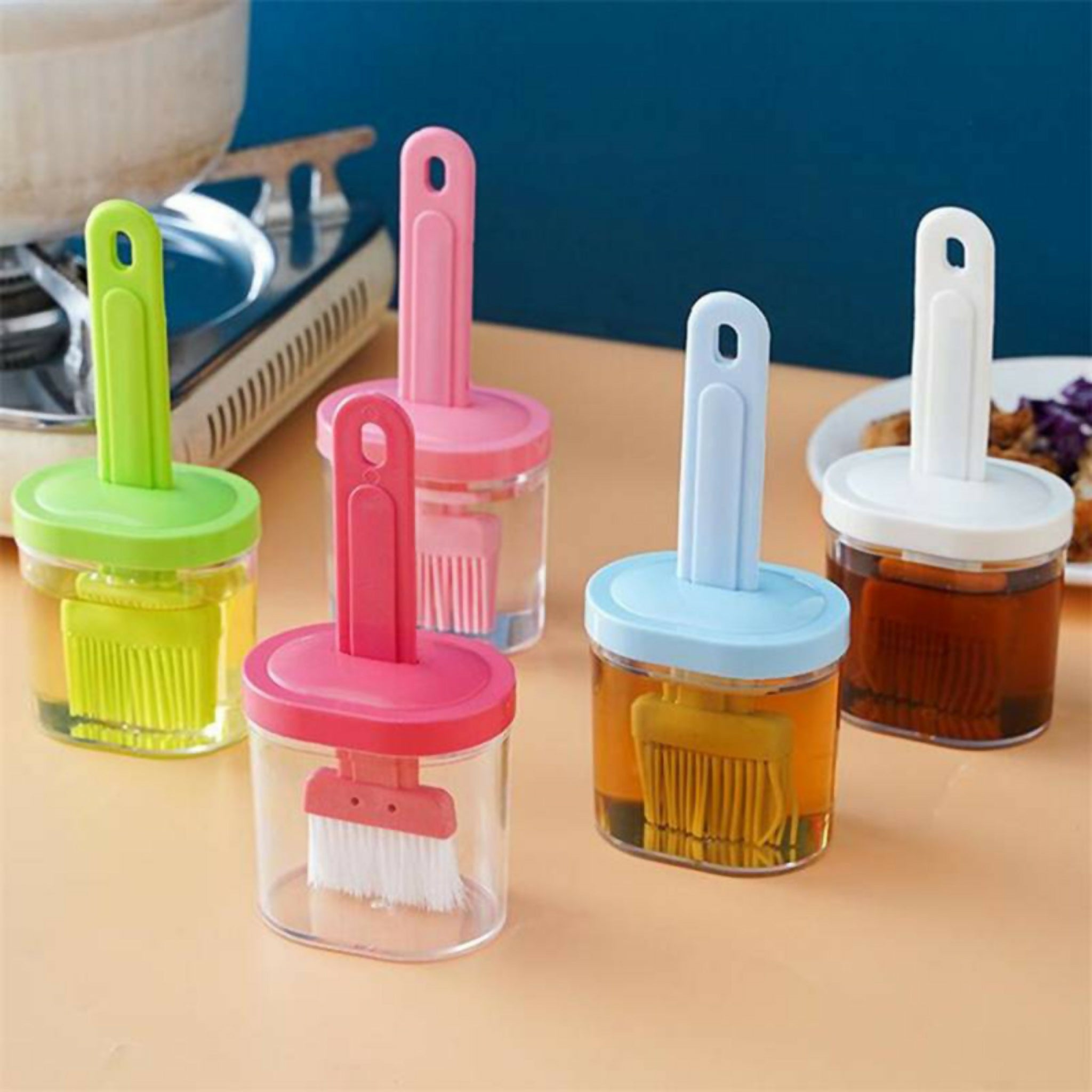 Oil Bottle with Silicone Brush – Cooking & Baking Oil Dispenser | Random Color